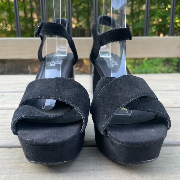 Karl Lagerfeld black suede & silver chunky heel platform ankle strap sandals 38 - Picture 3 of 16